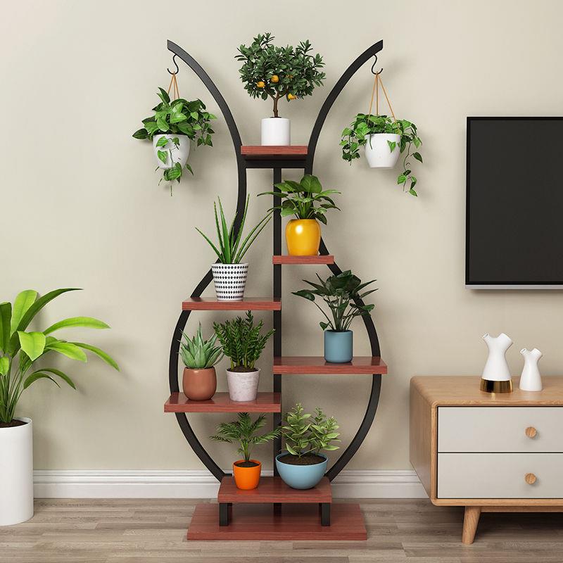 客厅落地式阳台花架置物架室内家用多层花架子铁艺花架带轮花盆架