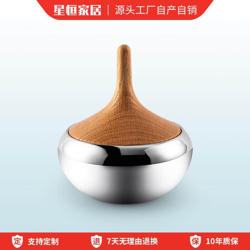 高档欧式不锈钢红橡木储物罐现代极简创意甘蓝洋葱抛光不锈钢摆件