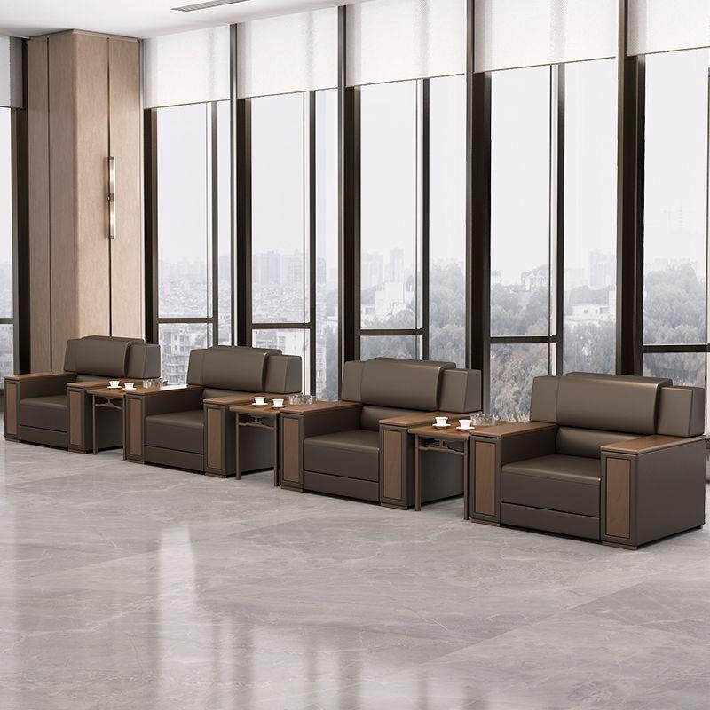 办公室商务沙发贵宾接待会议会堂会客厅简约布皮艺单人位茶几组合