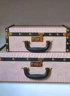 新中式皮革手提箱样板间装饰品摆件摄影直播间客厅橱窗装饰道具箱