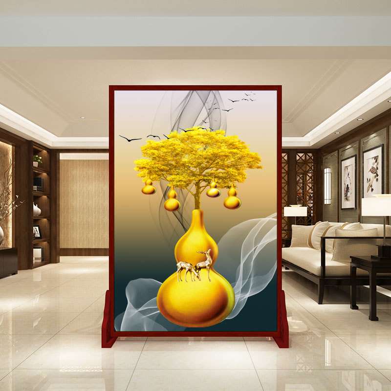 中式屏风隔断客厅遮挡室内现代简约双面布艺入户玄关落地座屏