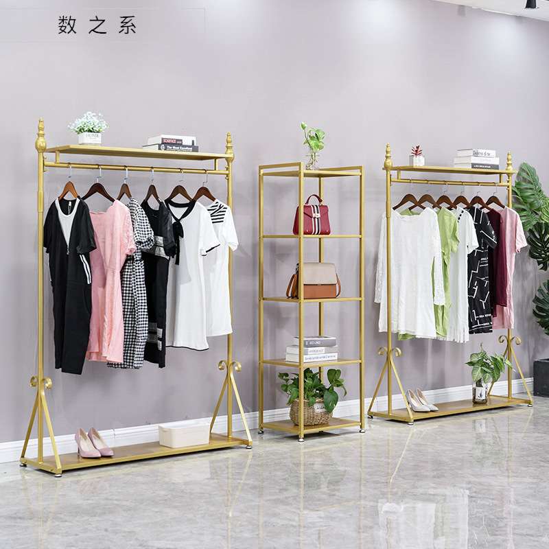 简约轻奢衣架铁艺金色服装落地架女装店衣架个性创意服装店展示架