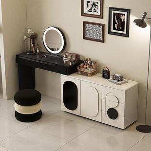 高级感实木梳妆台一体主卧奶油风家用床尾斗柜收纳柜可伸缩化妆桌