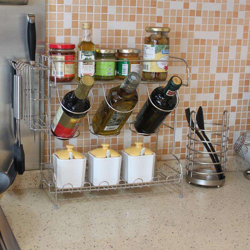 厨房多功能调料置物架304不锈钢台面油盐酱醋架子两层调味架收纳