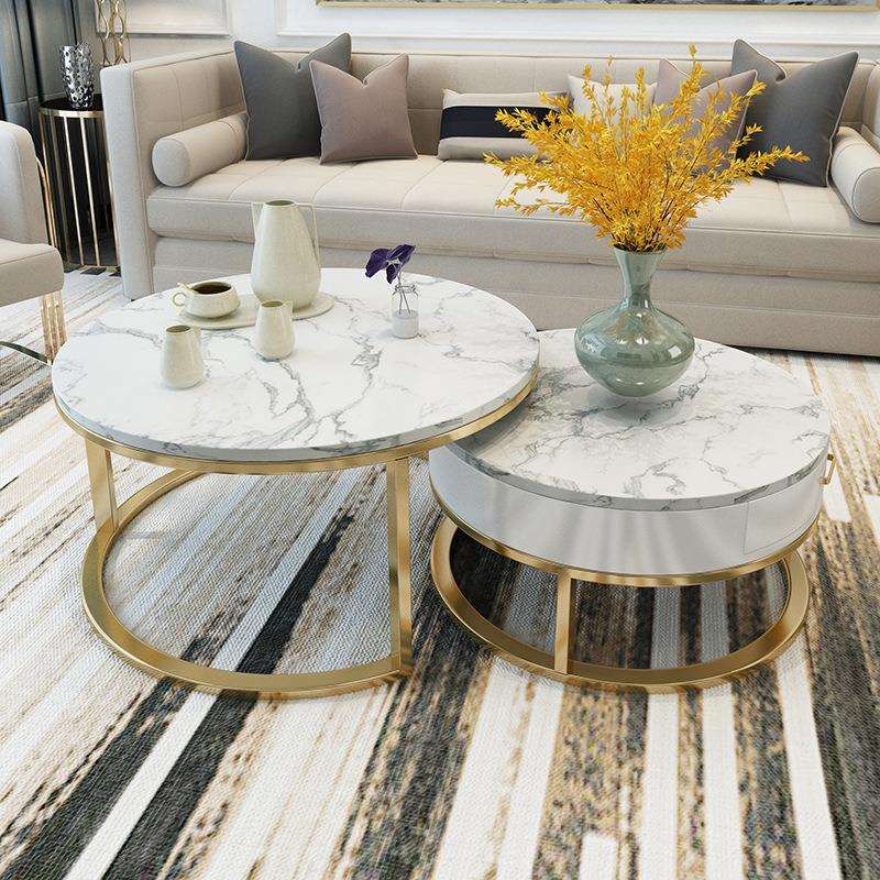 简约北欧家用大理石茶几办公室会客泡茶圆桌卧室书房茶几组合