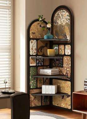 中古转角柜子床头落地摆件装饰书架客厅收纳复古三角柜墙角置物架