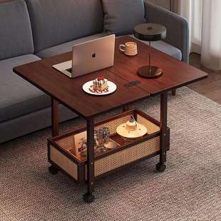 移动茶几可折叠桌子小户型客厅家用沙发阳台餐桌两用实木中古推车