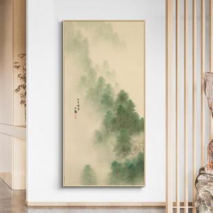 潇湘八景新中式入户玄关装饰画山水风景画中餐厅挂画竖款茶室壁画