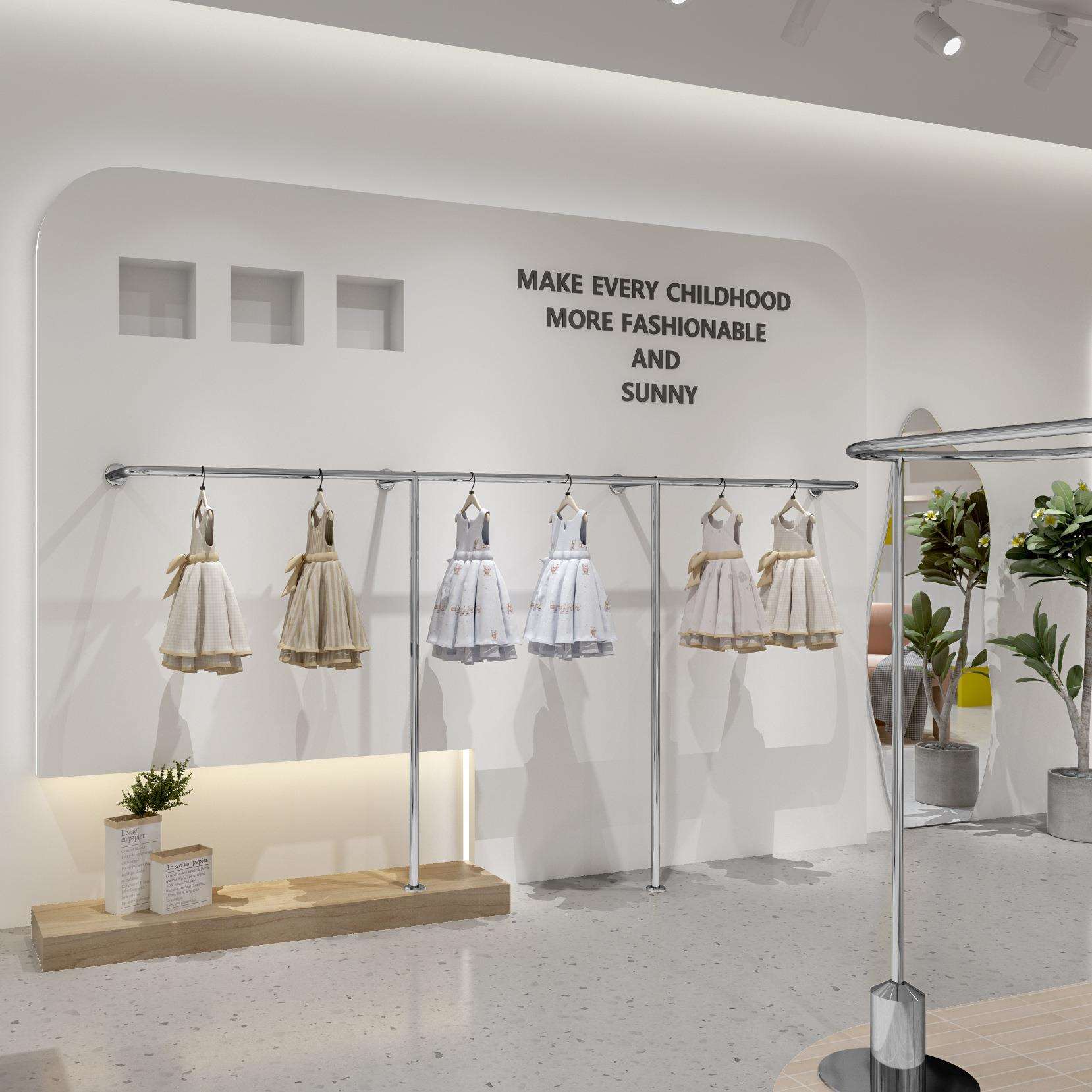 服装店展示架不锈钢落地陈列架童装店货架上墙壁挂式挂衣架可jω