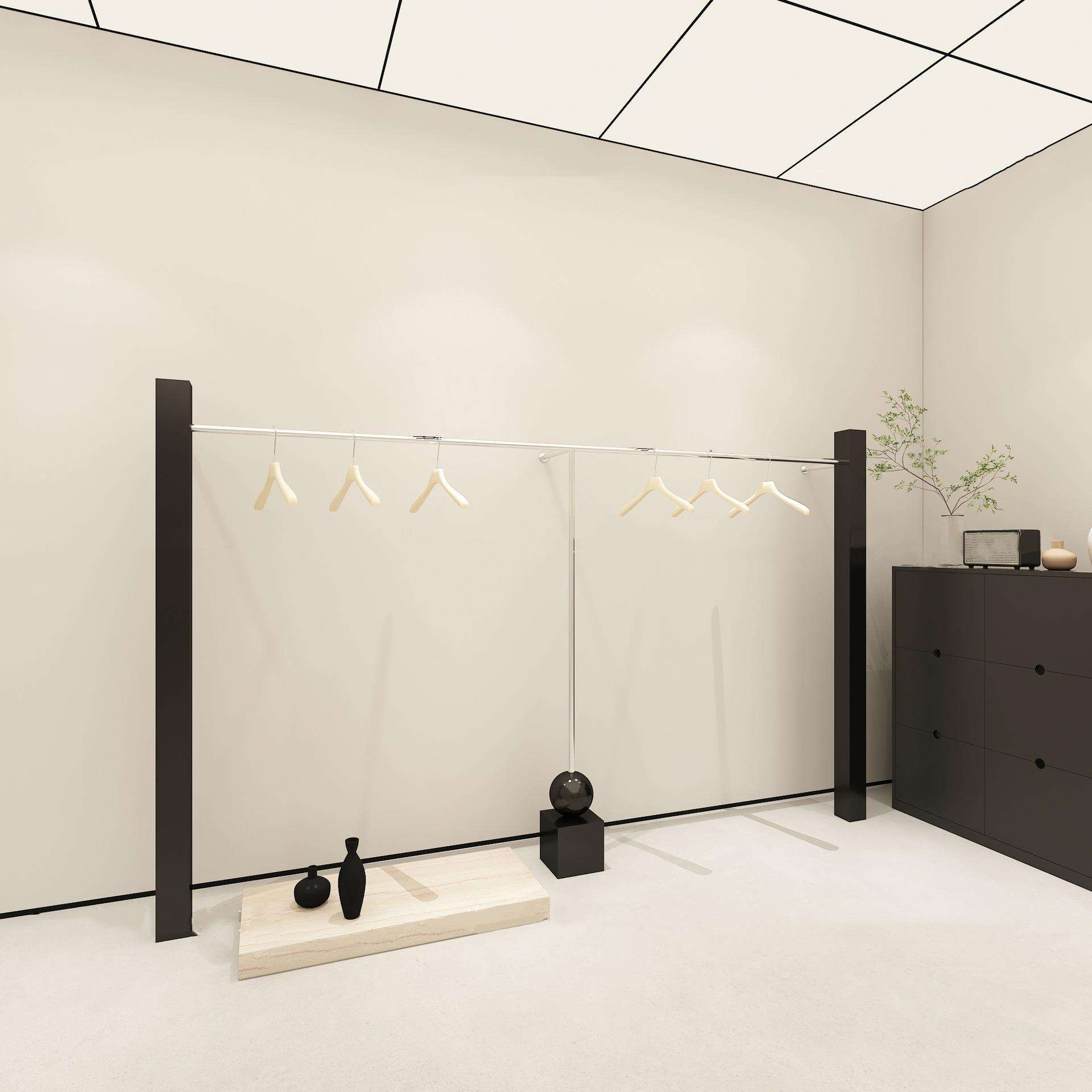 不锈钢服装店展示架上墙黑色壁挂式衣架靠墙落地侧挂服装展示架