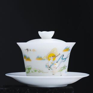 德化冰种玉瓷茶碗单个大容量二才盖碗高档家用功夫白瓷泡茶具