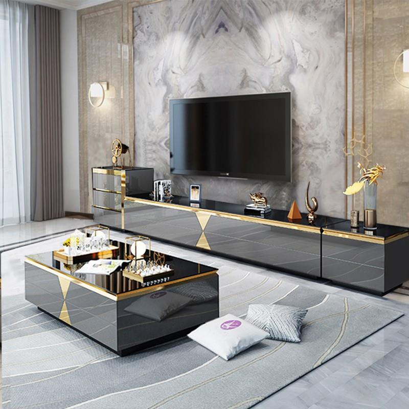 现代落地电视柜轻奢简约小户型客厅茶几组合高档亮面玻璃斗柜地柜