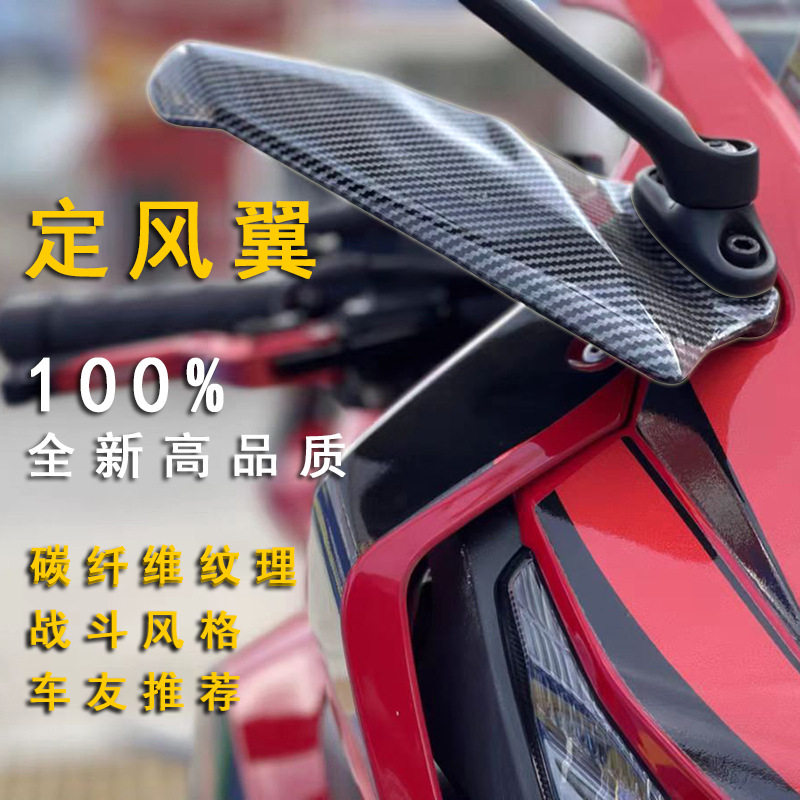 适用钱江QJ600赛600定风翼改装纤维纹理战斗风格侧风镜尾翼通用