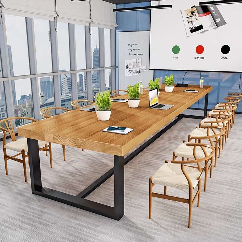现代办公室会议室实木桌椅简约工作室电脑桌原木接待洽谈桌椅组合