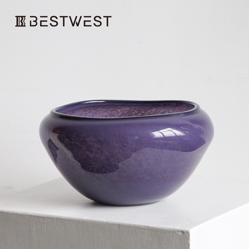 bestwest花盆玻璃客厅插花水培器皿轻奢高级感餐桌桌面彩色水果盘