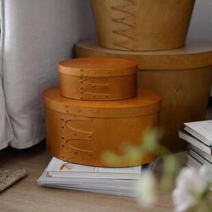 复古铆钉木制夏克盒居家纸巾盒收纳盒椭圆抽纸盒树皮盒多规格逸界