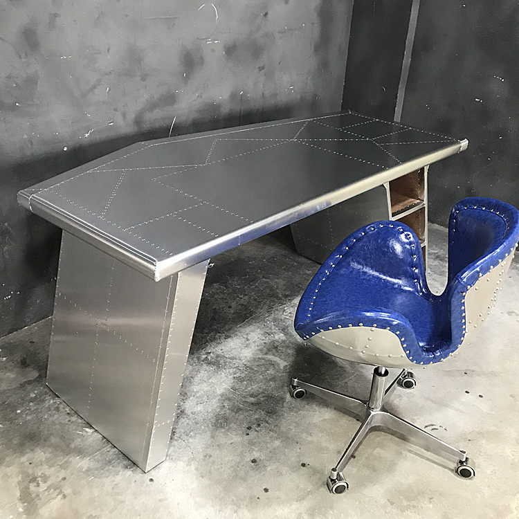 美式工业风格家具创意LOFT航空铝皮书台办公桌书桌电脑桌工位