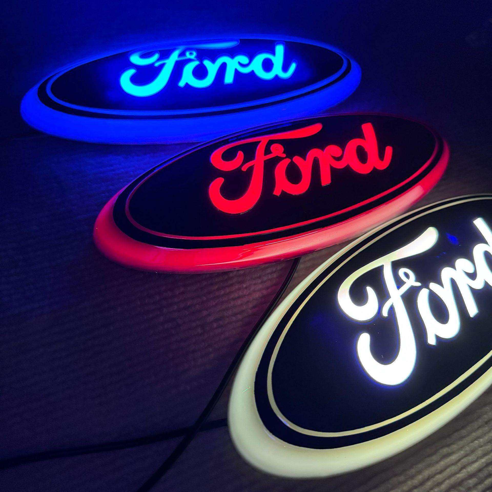 适用福特冷光车标灯4D车标灯LED立体车标透光9英寸23*9CM车标灯