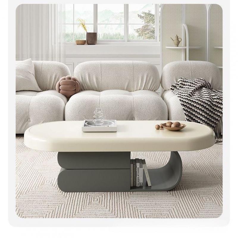 轻奢茶几小户型家用客厅奶油感岩板椭圆形设计网红简约岩板木儿童