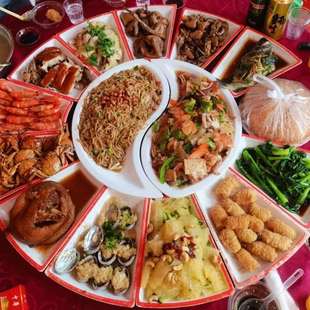 网红密胺餐具年夜饭套装家宴婚喜宴包席圆桌转盘团圆拼盘组合盘子