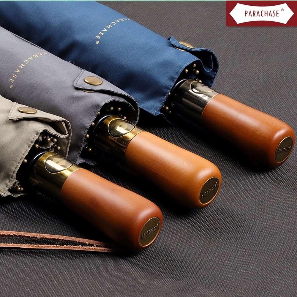 PARACHASE 全自动雨伞三折叠十骨双层加大防风商务广告晴雨伞