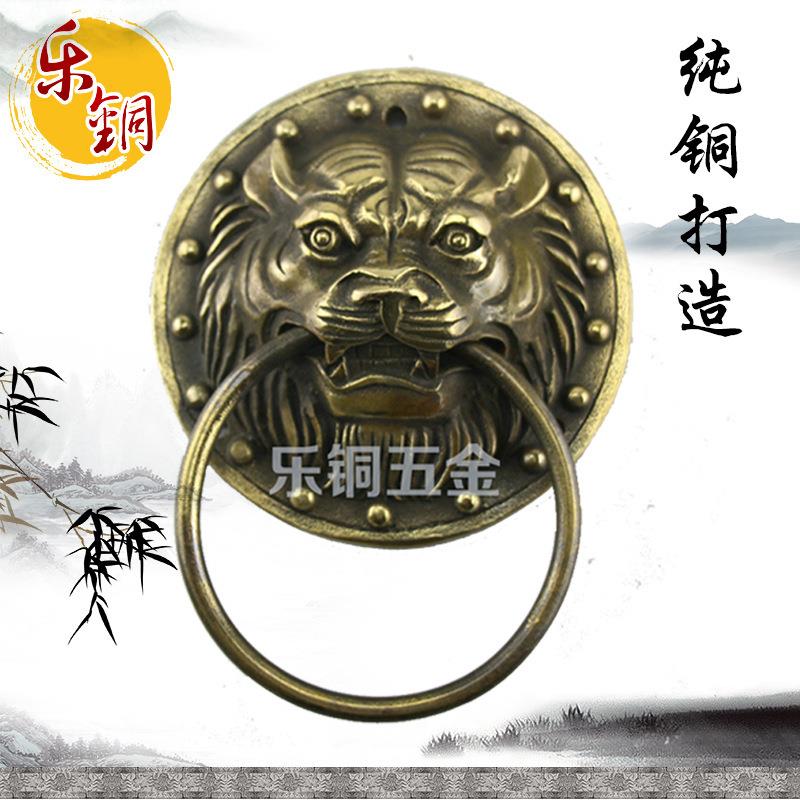 庭院把手铜拉环 古典大门虎头拉手 中式仿古门环拉手兽头狮头