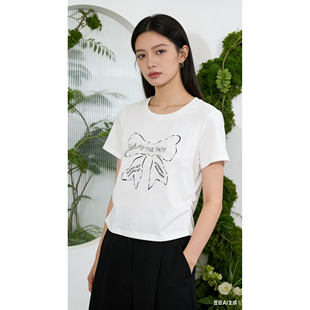 S1653 标准版型休闲风蝴蝶结T恤女士短袖圆领
