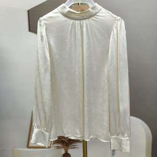 新款 缎面长袖 立领洋气纯色法式 衬衣时尚 S038 上衣气质小衫