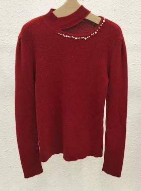 M110633  钉珠挂脖毛衣半高领镂空羊毛羊绒衫