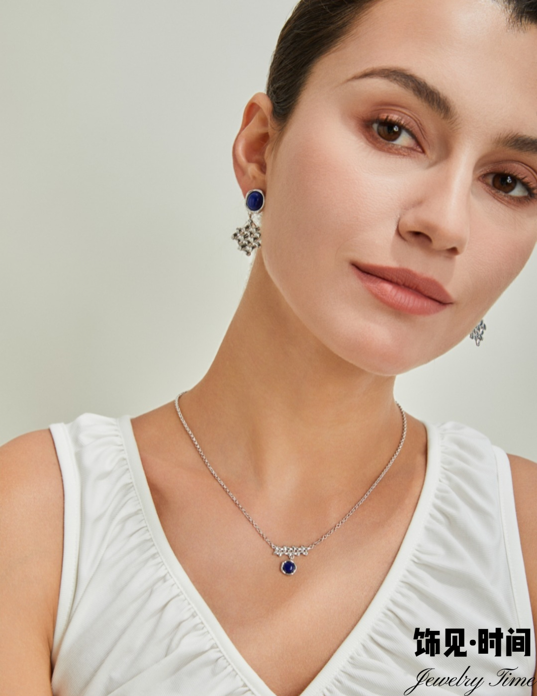 宫廷复古风高级感青金石编织耳环小众设计宝石项链奢华气质配饰女