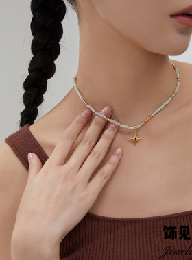 清新小众复古天然水晶串珠项链S925银高级感气质星芒极细玉石手链