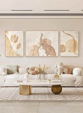 定做装侘风大客厅画大气背沙发墙挂画奶油K饰风壁画象寂三联景新