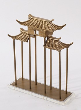 现代新中式屋檐建筑摆p件铁艺酒店餐厅书房样板间玄关装饰工艺摆