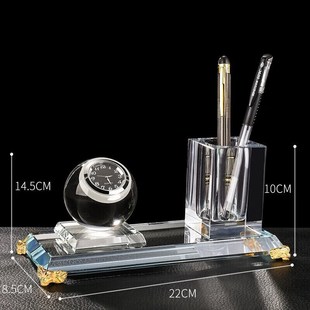 时尚锦瑞新款老板总经理办公室桌面水晶笔L筒摆件泰收纳盒办公桌