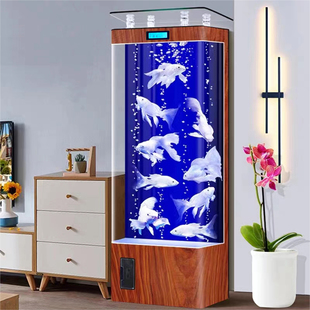 新款 靠墙背过滤免换水族 鱼缸客e厅小型家用超白热弯玻璃落地立式