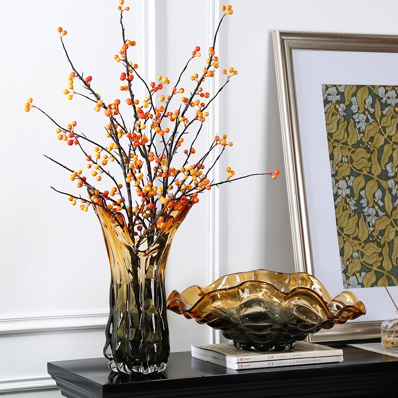 简约彩色玻璃花瓶果盘客厅插花水C培花器餐厅民宿样板房大厅装饰
