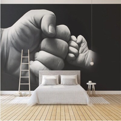 Creative Hand-painted Black anAd White Wallpaper Father and
