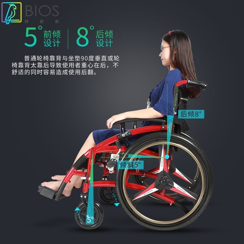 铝合金轮椅老人折叠代步车轻便型旅行手推车户外家用带Z刹车免充