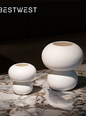 简约日式白色葫芦形釉面陶瓷花瓶摆件P家居样板间装饰品