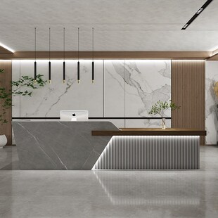 简约现代仿大理石k纹烤漆收银台吧台柜台桌酒店公司前台接待台