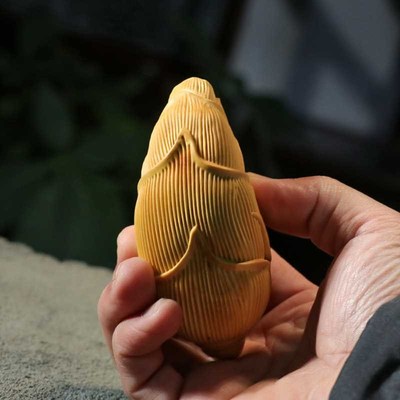 黄杨木雕竹笋茶壶摆件知足常乐文玩手把件男士把玩W木质随身把把