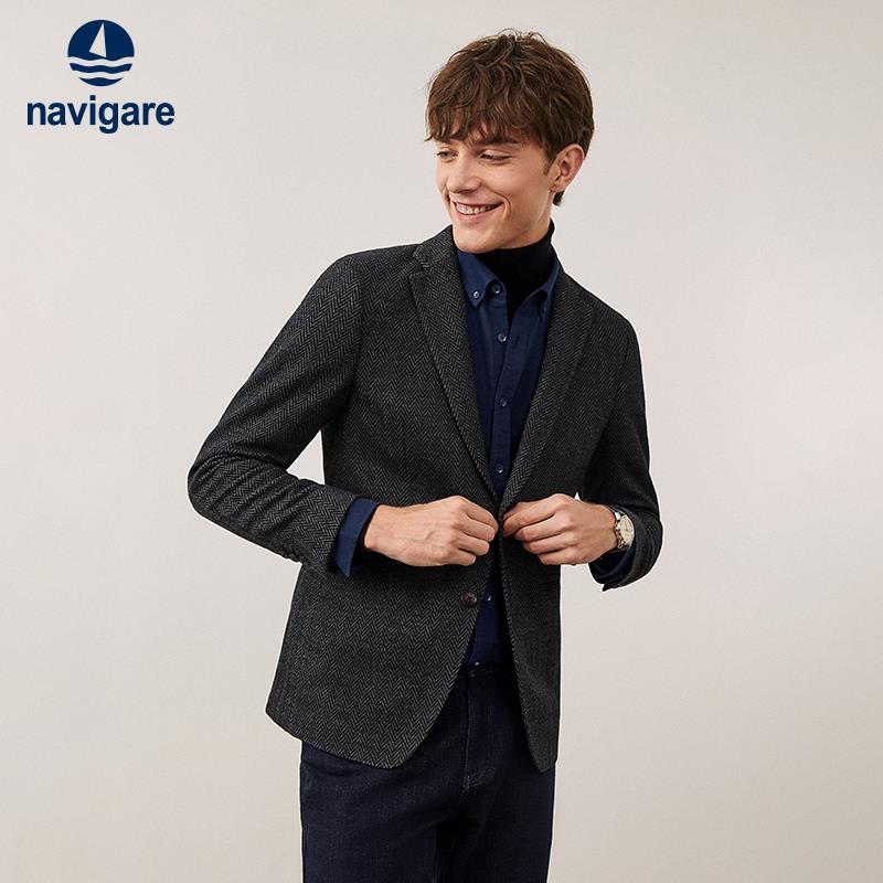 [羊毛]Navigare小帆船时尚人字纹西装外套男士秋季高级感休闲西服