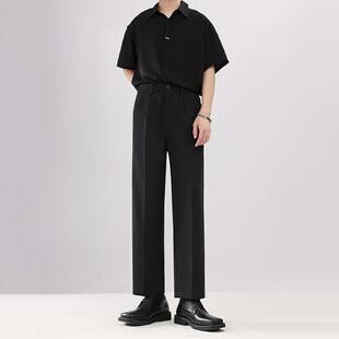 裤 男高级感痞帅韩系潮流宽松阔腿黑色西装 直筒男 休闲九分西裤 夏季