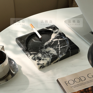 酒店样板间办公室商用进口天然大理石烟灰缸家用高级客厅饰品摆件