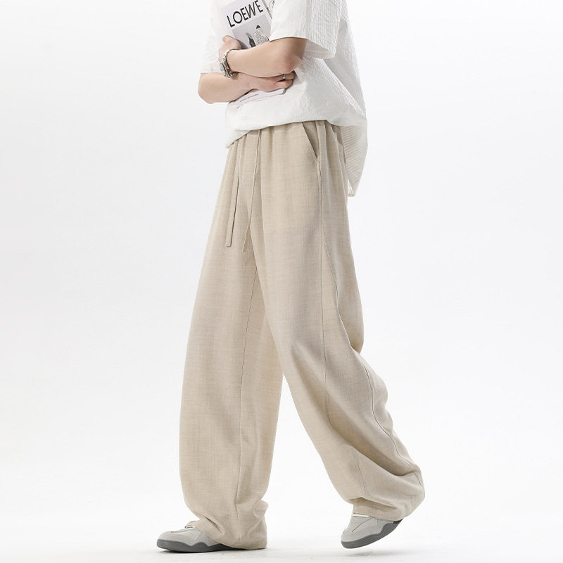 美拉德仿麻弯刀裤男款慵懒风宽松老钱风裤子直筒休闲裤垂感阔腿裤