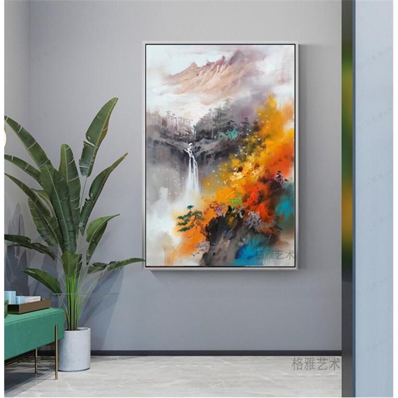 网红轻抽象山水油画纯手关绘玄客厅挂画风景装饰画艺X术新中式奢