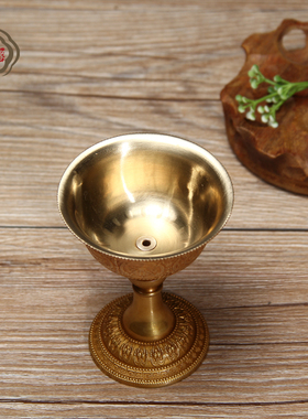 慧宝法器纯铜鎏i金八吉祥酥油灯座雕花金边供灯座大小号包邮