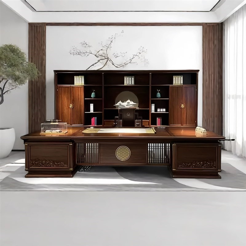 新中式实木办e公桌老板桌现代简约大班台乌金木高端董事长办公桌