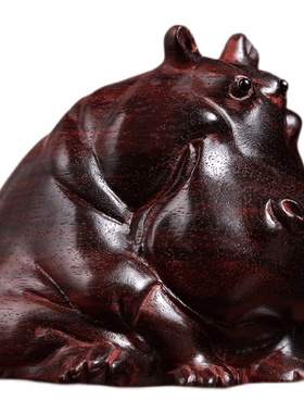 天然紫檀木财大气粗河马摆件文玩D手把件桌面摆件木雕可爱工艺品