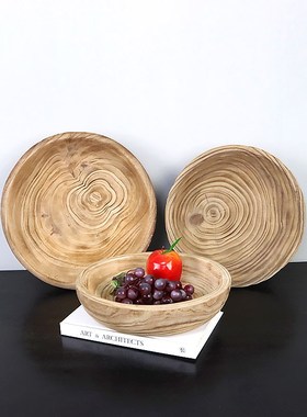 新中式样板间餐厅茶几实木水果盘装饰品J侘寂风民宿收纳盘托盘摆